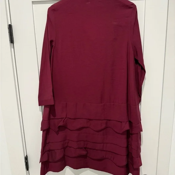 NWT COS Burgundy Long Sleeve Tiered Ruffle Dress sz 4 - Picture 3 of 4